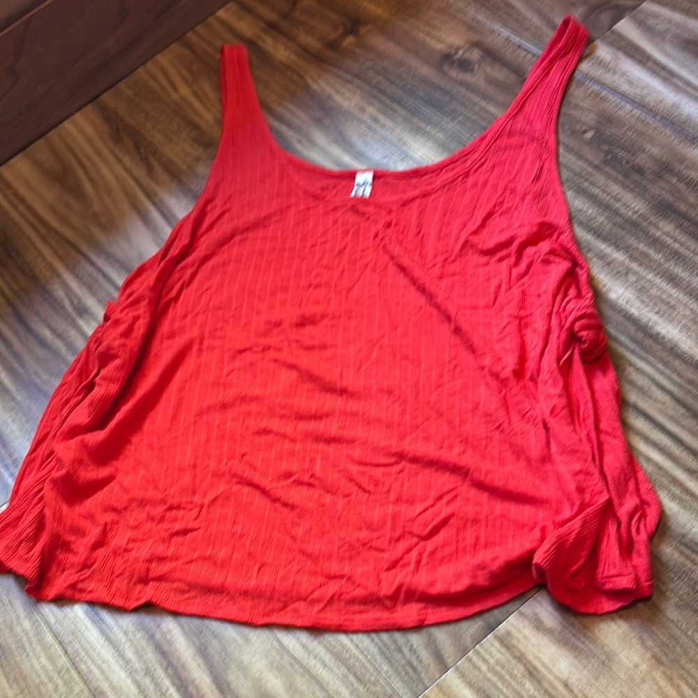 Free People Red Asymmetrical Sleeveless Tank Top